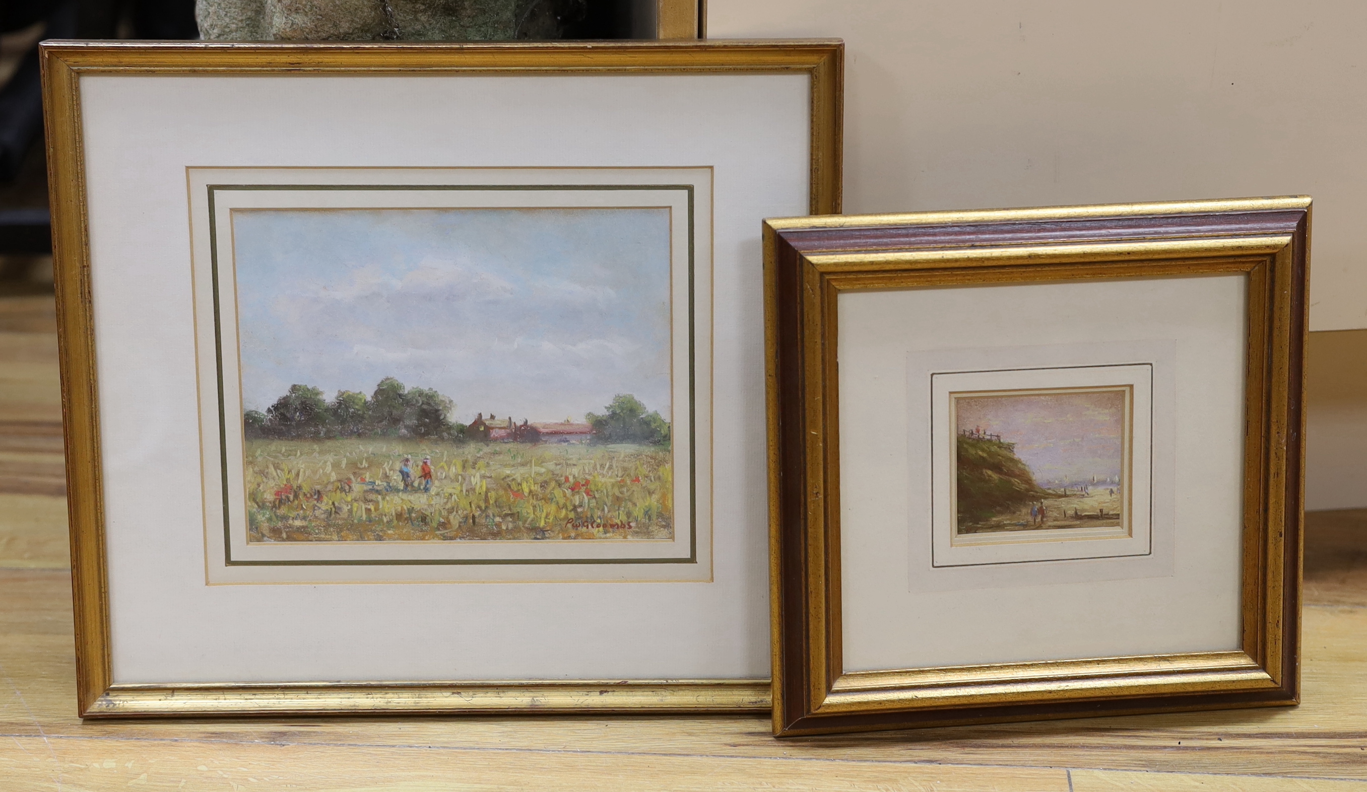 Peter Coombs (1929-2007) two pastels, ‘Compton Beach’ and ‘A Day Out’, signed, details verso, largest 15 x 19cm